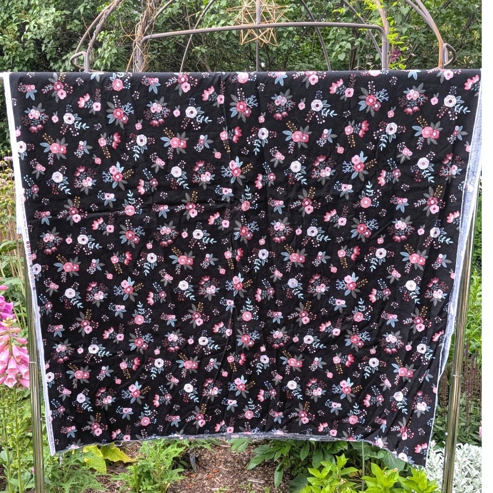 Brother Sister Design Studio Floral Cotton Fabric Black Pink 3 Yards 42x108